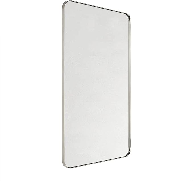 GRACTO 24x40'' Brushed Nickel Metal Framed Bathroom Mirror for Wall in Stainless Steel Rounded Rectangular Bathroom Vanity Mirrors Wall Mounted