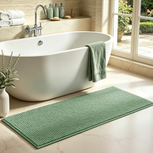 SUBRTEX Bathroom Rugs, 24" x 55" Chenille Bath Rug Soft Short Plush Bath Mat Soft Shower Mat Water Absorbent Shower Mat Quick Dry Machine Washable, Sage Green