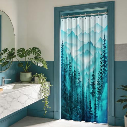 Dark Teal Forest Stall Shower Curtain, 54X72 in Narrow Small, Mountain