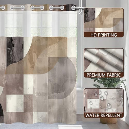 No Hook Abstract Shower Curtain with Snap in Liner 71x74 Inch
