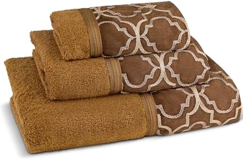 Zahari Home Spindle Modern Bathroom Towel Set - 3 Piece Bath, Hand, and Wash Towels - Classic Luxury Contemporary Decor - Beautiful Gold Unique Design Bath Ensemble