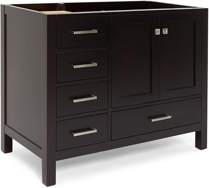 ARIEL Cambridge 42-inch Bathroom Vanity Base Cabinet,Solid Wood, 2 Soft Closing Doors, 5 Dovetail Drawers, Espresso