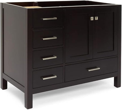 ARIEL Cambridge 42-inch Bathroom Vanity Base Cabinet,Solid Wood, 2 Soft Closing Doors, 5 Dovetail Drawers, Espresso