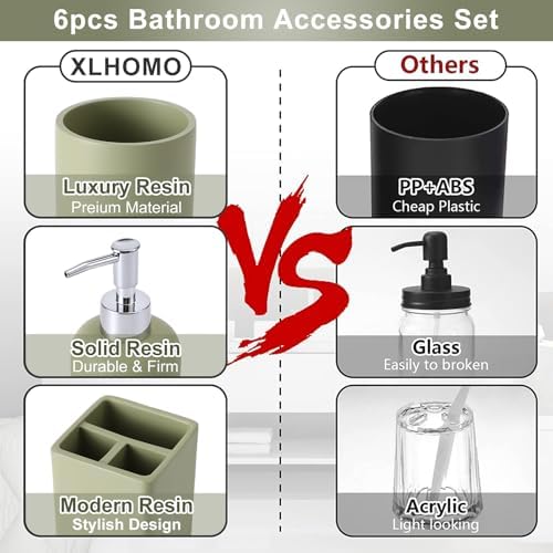 XLHOMO Resin Sage Bathroom Set, 6 Pcs Bath Decor and Accessories Sets