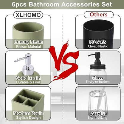 XLHOMO Resin Sage Bathroom Set, 6 Pcs Bath Decor and Accessories Sets