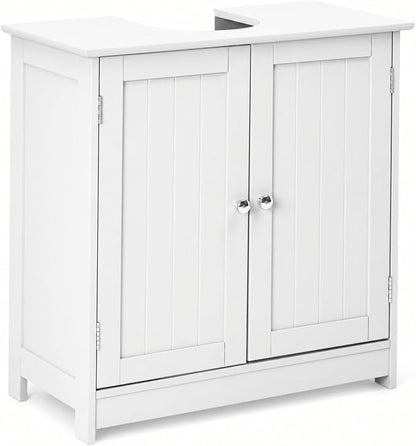 Bonnlo Pedestal Sink Storage Cabinet with 2 Doors Traditional Under Sink Cabinet Bathroom Space Saver Organizer with Adjustable Shelf White 23 5/8" W x 11 7/16" D x 23 5/8" H