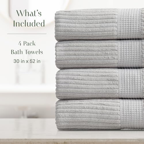 Springtree Home 100% Cotton Bath Towel Set | 4-Pack | Textured | Grey