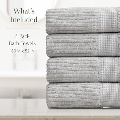 Springtree Home 100% Cotton Bath Towel Set | 4-Pack | Textured | Grey