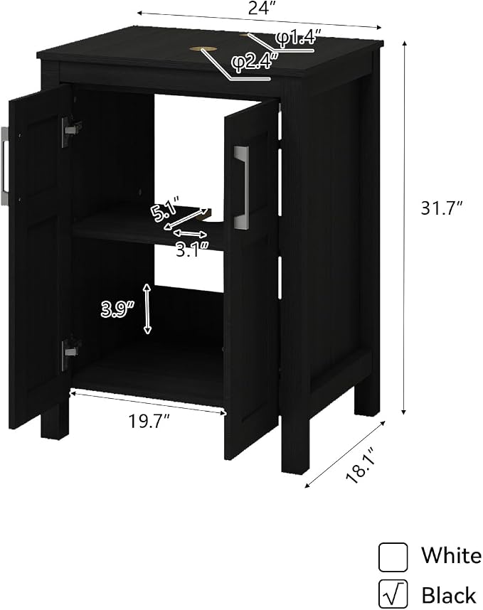 YOURLITE Bathroom Vanity, 24" Modern White Bathroom Cabinet (Black)