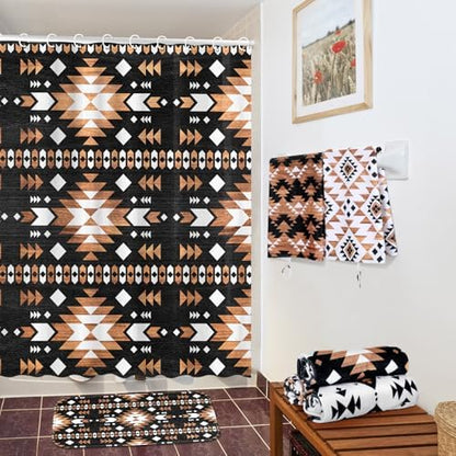 FuWeave 8 Pcs Aztec Shower Curtain Set, Southwestern Bathroom 12 Hooks