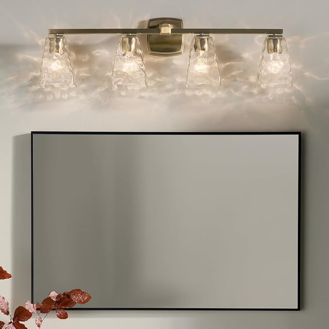 Kichler Marant 33.25" 4-Light Vanity Light with Clear Water Glass in Champagne Bronze, for Bathroom, Powder Room, Over a Mirror, (33.25" W x 9.5" H), 55217CPZWTR