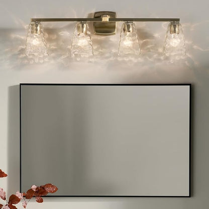 Kichler Marant 33.25" 4-Light Vanity Light with Clear Water Glass in Champagne Bronze, for Bathroom, Powder Room, Over a Mirror, (33.25" W x 9.5" H), 55217CPZWTR