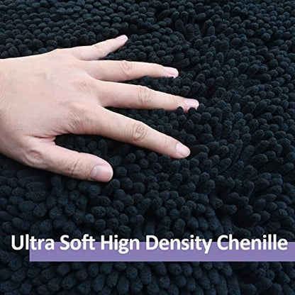 Run Helix Black Bathroom Rug Set Extra Soft Bath Rugs for Bathroom 3 Piece Bathrom Set Anti-Slip Bath Mats Soft Plush Chenille Shaggy Mat Living Room Bedroom Mat Floor Water Absorbent Floor Mat