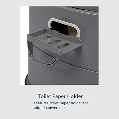Portable Toilet with Non-slip Mat,Portable Toilet | Indoor Outdoor Commode w/Detachable Inner Bucket & Removable Paper Holder, Lightweight & Compact for Camping, Boat, Van, Emergency Use (Grey)