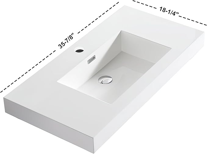 Dowell 36" Bathroom Sink,Single Bowl Vanity Basin,Rectangular Drop-In Bathroom Sink with Overflow,White-000 3618BP