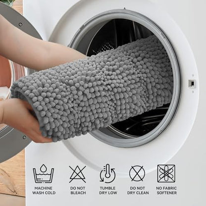 Bcoimo Bath Rug Mat,44x24 Chenille Non Slip Gray Long Bathroom Runner Rugs