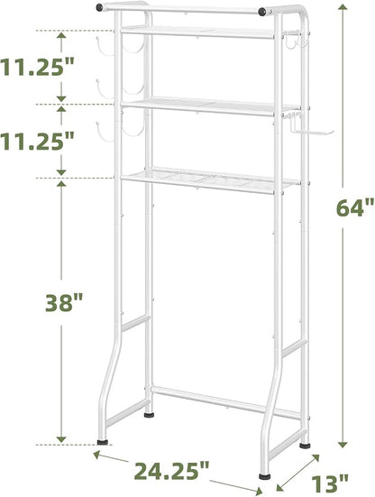 Simple Trending 3 Tier Over The Toilet Storage Rack, Metal Bathroom Shelf, Bathroom Stand Organizer Space Saver with Paper Holder and Hooks, White