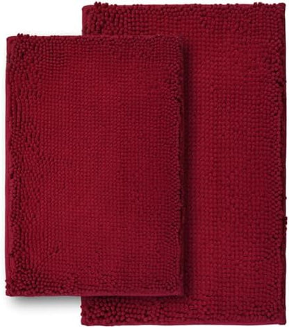 Bathroom Rugs Sets 2 Piece,Super Absorbent Soft,Thick,Machine Washable Chenille Bath Mat,Non Slip Toilet Floor Rug,Bath Mats for Bathroom,16x24 Plus 20x32 Shape,Burgundy
