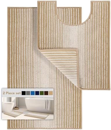 BSICPRO Bathroom Rugs Sets 2 Piece, 32"x20" + U-Shaped 24"x20", Beige