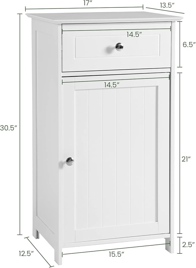 COSTWAY Bathroom Storage Cabinet, Wooden Freestanding Storage Organizer with Deep Drawers & Adjustable Shelf, Single Door Floor Cabinet for Living Room, Bathroom, Kitchen, Entryway, White