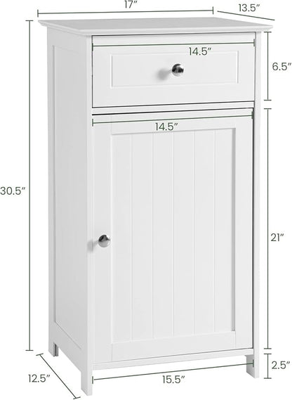 COSTWAY Bathroom Storage Cabinet, Wooden Freestanding Storage Organizer with Deep Drawers & Adjustable Shelf, Single Door Floor Cabinet for Living Room, Bathroom, Kitchen, Entryway, White