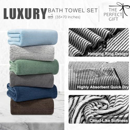 4 Piece Bath Towel Set 35"x70"Oversized Bath Towel for Bathroom Ultra Soft Fluffy Extra Large Bath Sheet Luxury Premium Bathroom Towel Highly Absorbent Quick Dry Shower Towel for Hotel Spa,Black White