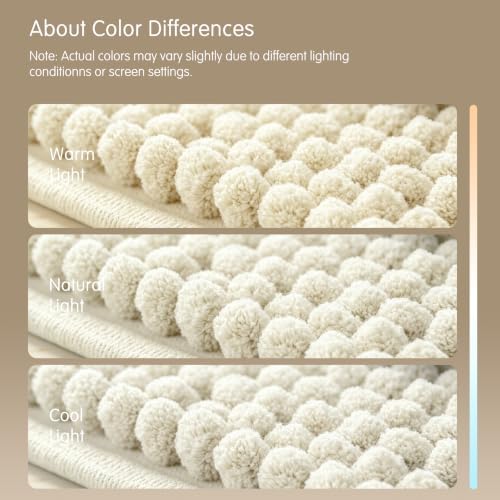 SUBRTEX Bathroom Rugs, 24" x 44" Chenille Bath Rug Soft Short Plush Bath Mat Soft Shower Mat Water Absorbent Shower Mat Quick Dry Machine Washable, Cream White