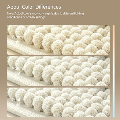 SUBRTEX Bathroom Rugs, 24" x 55" Chenille Bath Rug Soft Short Plush Bath Mat Soft Shower Mat Water Absorbent Shower Mat Quick Dry Machine Washable, Cream White