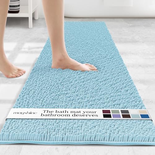 Runner Plush Shaggy Chenille Bath Mat 71"x31" Extra Soft, Super Absorbent, Non-Slip Bathroom Rug | Fluffy Microfiber, Area Rug Sets for Bathroom Floor, Kitchen, Living Room | 71"x31" | Spa Blue
