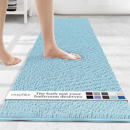 Runner Plush Shaggy Chenille Bath Mat 71"x31" Extra Soft, Super Absorbent, Non-Slip Bathroom Rug | Fluffy Microfiber, Area Rug Sets for Bathroom Floor, Kitchen, Living Room | 71"x31" | Spa Blue