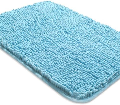 Yeaban Chenille Sky Blue Bathroom Rug 20"x32", Non-Slip Rubber Backing