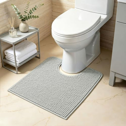 SUBRTEX Bathroom Rugs, U Shaped Chenille Bath Rug 24" x 20" Soft Short Plush Bath Mat Soft Shower Mat Water Absorbent Shower Mat Quick Dry Machine Washable, Light Gray
