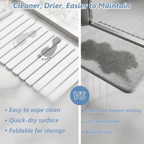 AWW Foldable Stone Bath Mat, Diatomaceous, 31.5"x15.7", White