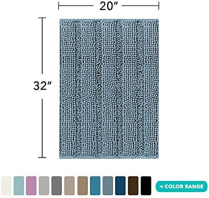 Turquoize Bathroom Rug 20"x32", Absorbent Chenille Bath Rug, Stone Blue
