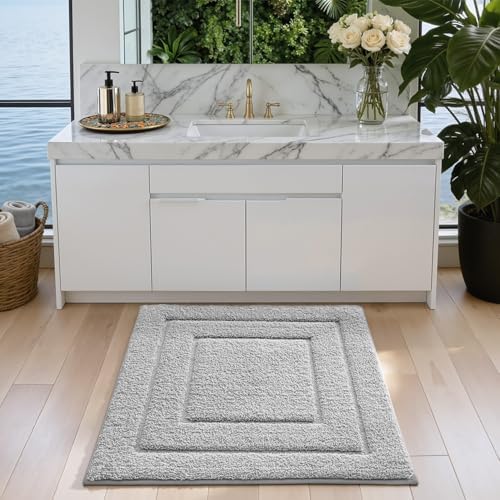 DEXI Square Bathroom Rug 32x32, Non-Slip and Absorbent Bath Mat, Light Grey