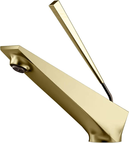 Bathroom Sink Faucet Brushed Gold, Single Handle Brass Sink Faucet with Unique Design, Single Hole Basin Mixer for Lavatory, Vanity, RV, Modern Farmhouse, Suitable for 1 Hole