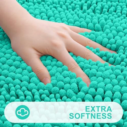 Grandaily Chenille Striped Bathroom Rugs 47x32, Extra Thick and Absorbent Bath Mats, Non-Slip Soft Plush Shaggy Shower Carpet, Machine Wash Dry, Bath Rug for Bathroom, Teal