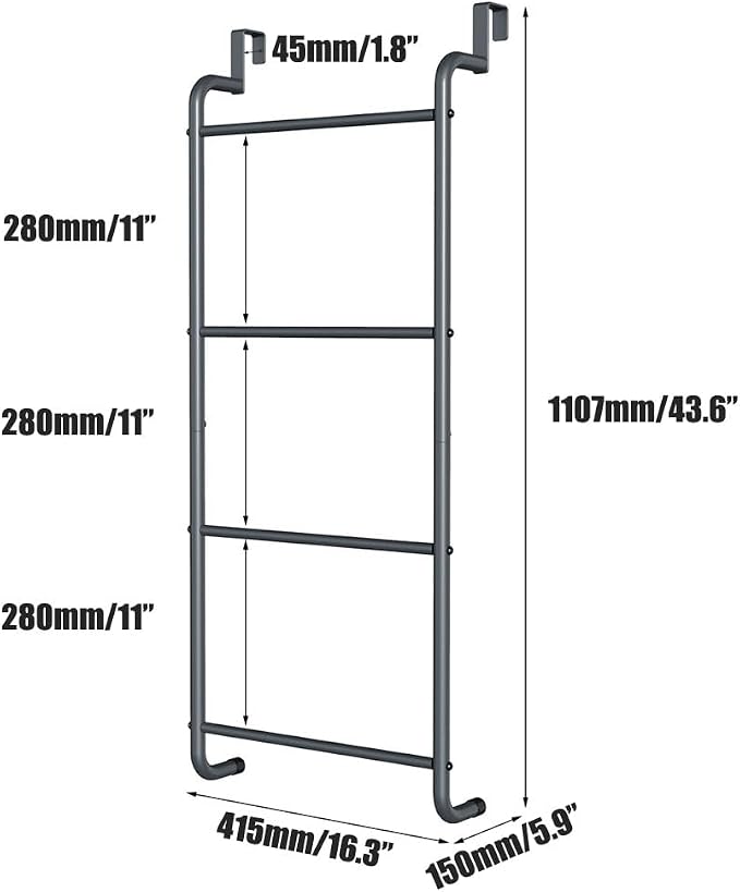Over The Door Bathroom Hanging Organizer Shelf， Towel Rack for Bathroom, 4 Tier Towel Hanger for Glass Shower Wall or Shower Door (Frameless or Frame to 2") Stylish,Gray