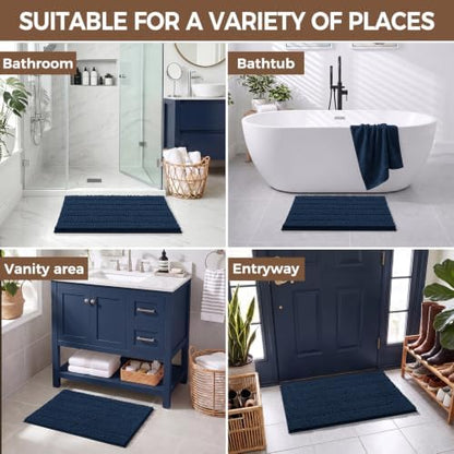 Bcoimo Bath Rug Mat,Chenille Extra Soft Navy Bathroom Floor Shower Tub Mats