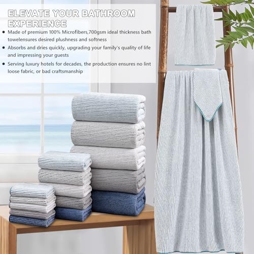 8-Piece Premium Towel Set for Bathroom|2 Oversized Large Bath Sheet,2 Hand Towels,4 Washcloths|Soft Cozy Highly Absorbent Fast Dry Microfiber Shower Towel Set for Hotel Bathroom Essentials,Lake Blue