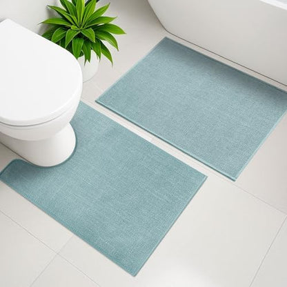 YIHOUSE Bathroom Rugs Thin Bath Mat Sets 4 Pieces Quick Dry,Blue