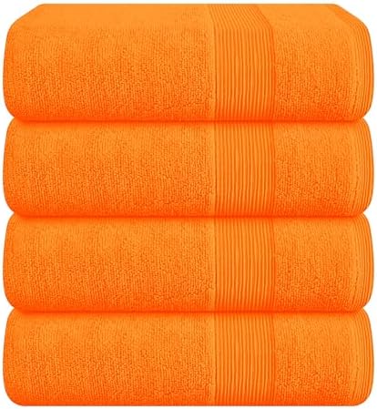 Belizzi Home 4 Pack Bath Towel Set 27x54, 100% Ring Spun Cotton, Ultra Soft Highly Absorbent Machine Washable Hotel Spa Quality Bath Towels for Bathroom, 4 Bath Towels - Orange