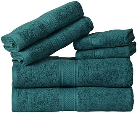 HILLFAIR Premium 600 GSM - 100% Cotton - 6 Piece Bath Towel Set - Teal