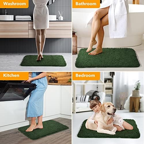 Yeaban Chenille Hunter Green Bathroom Rug 17"x24", Non-Slip Rubber Backing