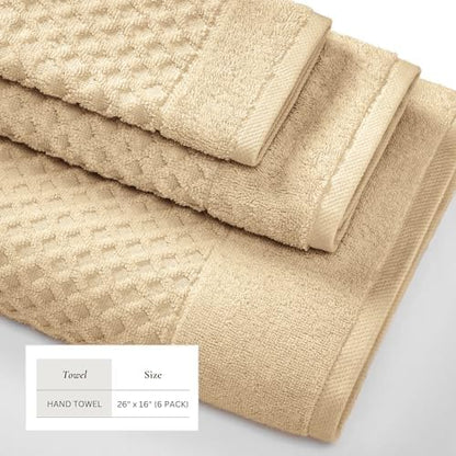 Great Bay Home Hand Towels - 100% Cotton 6 Pack 26x16 Hand Towel Set - Absorbent, Durable, Quick-Dry Towels for Bathroom (Oatmeal)