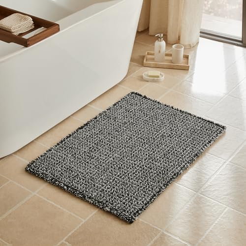 Triohero Waffle Bath Mat, Boho Bathroom Rugs Non Slip, 24x36 Black & White
