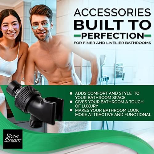 Original StoneStream Adjustable Shower Head Holder Wall Mount, Handheld Shower Arm Bracket, Matte Black Plastic, Universal 1/2 Inch Female to Male Fitting for Detachable Showerheads