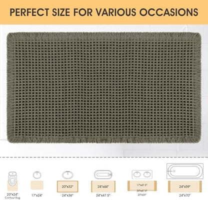 IM HOME Waffle Bath Mat Olive Green 36"x24", Boho Woven Modern Bath Mat Rugs, Absorbent Non Slip Bathroom Rugs, Soft Washable Bath Rugs with Tassels for Bathroom, Bedroom, Kitchen, Shower, Tub