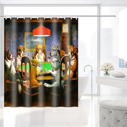 Dogs Playing Poker Oil Painting Art Shower Curtain with Hooks 72 x 72 Inch
