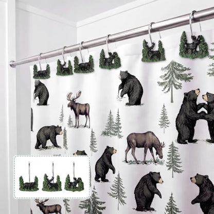 Roowest 12 Pcs Farmhouse Shower Curtain Hooks Wildlife Animal Bear Deer
